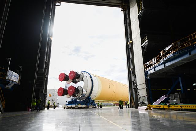 NASA image: NASA Prepares Artemis I SLS Rocket Stage for Move to Pegasus Barge